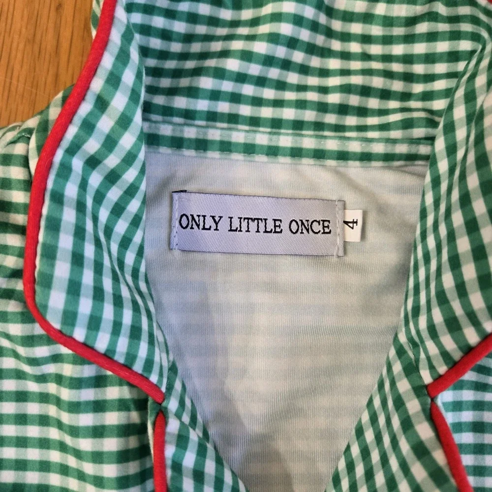 Only Little Once Christmas Holiday Pajama‎ 2 Pc Set Green Gingham Size 4 NWOT